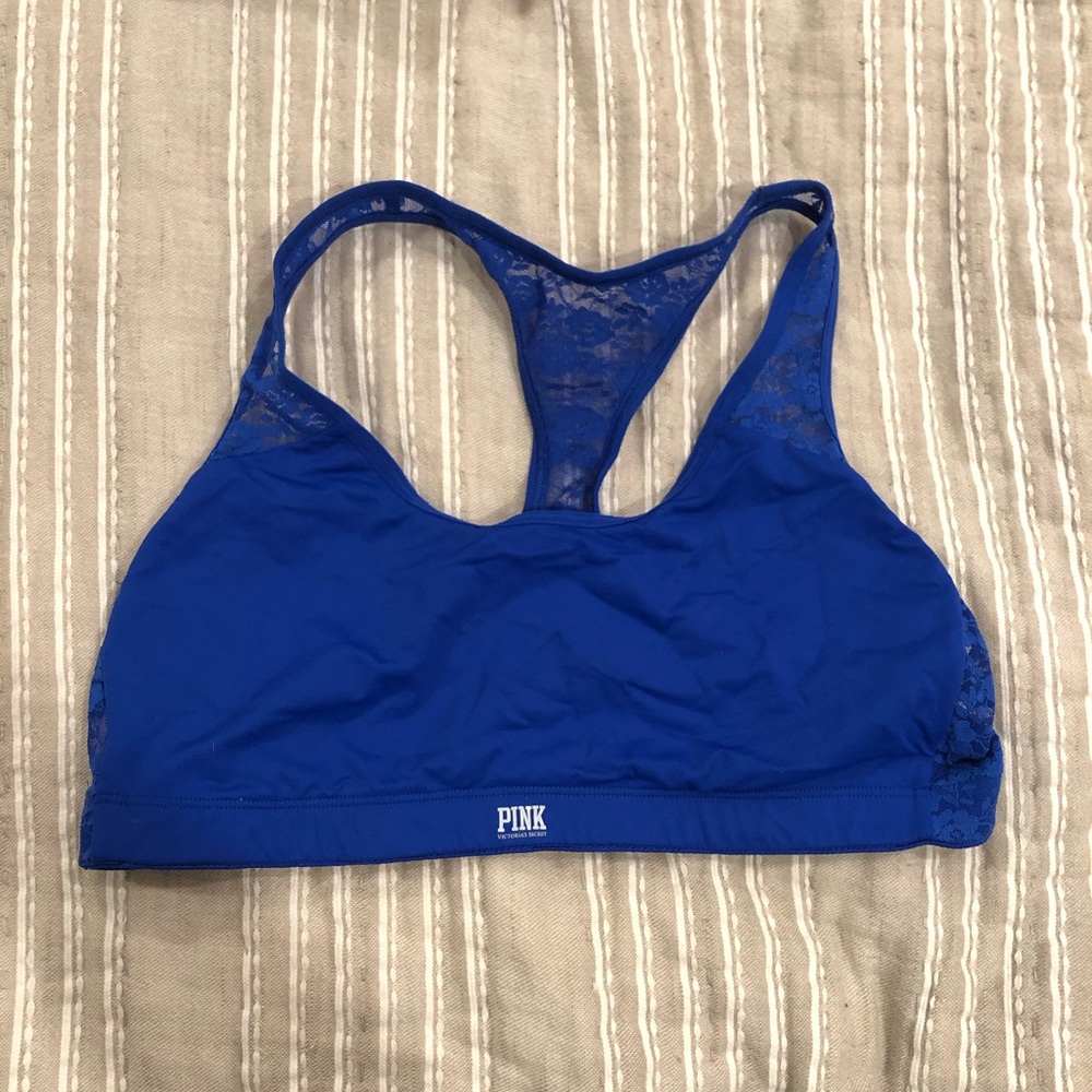PINK blue lace sports bra